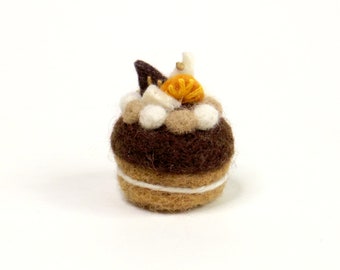 Miniature felt chocolate whole cake, needle felted food, dollhouse, tiny felt toy 1 1/8" mini felt art, craft project