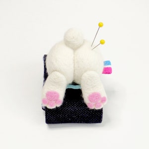 Needle Felted Wool Bunny Butt Wrist Pincushion: Animal Lover Sewing Gift