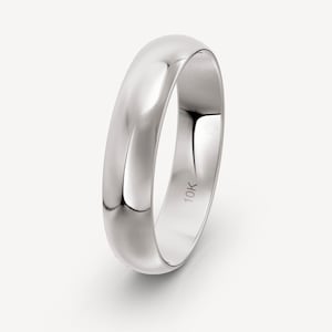 5mm 10K White Gold Dome Wedding Band - Free Laser Engrave - Matching Wedding Bands - Mens Wedding Band - Wedding Band Women - Gift For Him