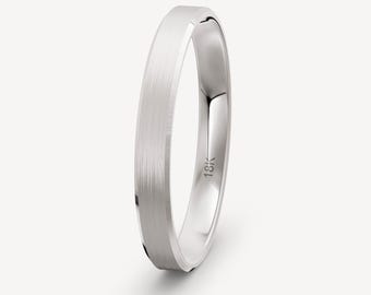 3mm 18K Beveled Edge Wedding Band, White Gold Brushed, Comfort Fit, Personalized Jewelry, Anniversary Gift, Mens Wedding Band, Gift For Her