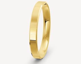 Handmade 10K Yellow Gold Wedding Band: 3mm Beveled Comfort Fit
