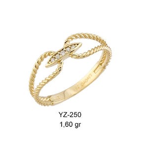 14k Gold Twisted Rope Ring, Diamond Accent Ring, Dainty Rope Ring, Minimalist Ring, Stacking Ring, Gift for Her