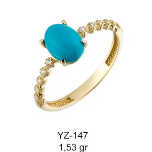 14k Gold Turquoise Ring, Diamond Band Ring, Dainty Gold Ring, Minimalist Ring, Stacking Ring, Gift for Her