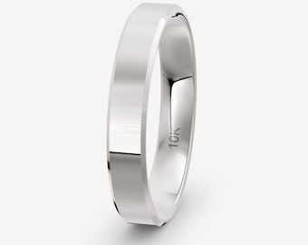 4mm 10K Beveled Edge Wedding Band, 10K White Gold, Comfort Fit, Personalized Jewelry, Anniversary Gift, Mens Wedding Band, Gift For Her