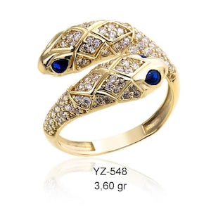 14k Gold Double Snake Ring, Diamond & Gemstone Serpent Ring, Inspired Design, Statement Ring, Elegant Gift for Her