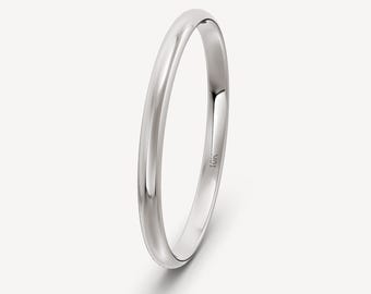 2mm 10K Solid Solid White Gold Dome Wedding Band Comfort Fit