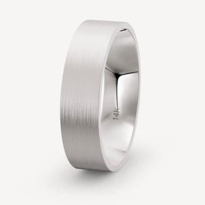 6mm 14K White Gold Brushed Flat Wedding Band, Comfort Fit, Wide Band, Personalized Jewelry, Anniversary Gift, Mens Wedding Band, Plain Band