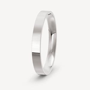 3mm 10K White Gold Flat Wedding Band, Comfort Fit, Personalized Jewelry, Anniversary Gift, Mens Wedding Band, Gift for Her