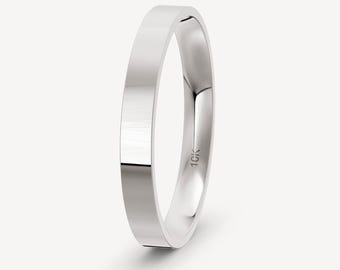 3mm 10K Solid White Gold Flat Wedding Band Comfort Fit