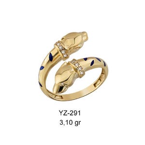 14k Gold Double Panther Ring with Enamel, Two-Headed Panther Ring, Jaguar Ring, Dainty Panther Ring, Minimalist Animal Ring, Gift for Her