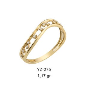 14k Gold Curved Diamond Ring, Wave Ring, Dainty Diamond Ring, Minimalist Ring, Stacking Ring, Unique Ring, Gift for Her