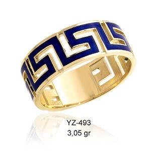14k Gold Meandros Enamel Ring, Greek Key Design, Designer Inspired Ring, Statement Ring, Elegant Gift for Her