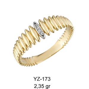 14k Gold Ribbed Ring, Diamond Accent Ring, Textured Gold Ring, Dainty Ring, Minimalist Ring, Stacking Ring, Gift for Her