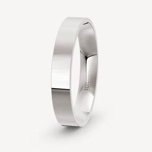 4mm 10K White Gold Flat Wedding Band, Comfort Fit, Wide Band Wedding Ring, Personalized Jewelry, Anniversary Gift, Mens Wedding Band