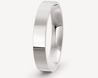 4mm 10K Solid White Gold Flat Wedding Band Comfort Fit