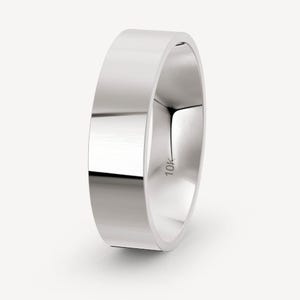 6mm 10K White Gold Flat Wedding Band, Comfort Fit, Wide Band, Personalized Jewelry, Anniversary Gift, Mens Wedding Band, Plain Band