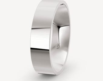 6mm 10K Solid White Gold Flat Wedding Band