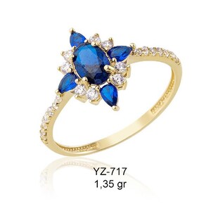 14k Gold Blue Sapphire & Diamond Ring, Halo Sapphire Ring, Cocktail Ring, Statement Ring, Gift for Her