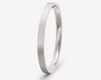 2mm 10K Solid Solid White Gold Brushed Flat Wedding Band Comfort Fit