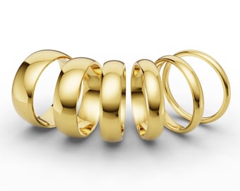10k Solid Yellow Gold Domed Wedding Band - 2mm 3mm 4mm 5mm 6mm 7mm