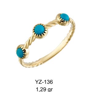14k Gold Three Stone Turquoise Ring, Bezel Set Turquoise Ring, Twisted Band Ring, Minimalist Gemstone Ring, Dainty Stacking Ring, Turquoise
