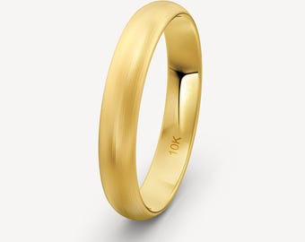 4mm 10K Solid Yellow Gold Brushed Dome Wedding Band