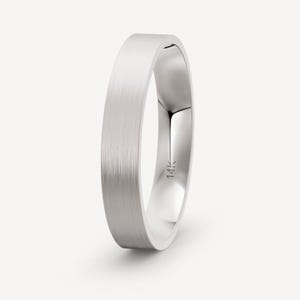 4mm 14K White Gold Brushed Flat Wedding Band, Comfort Fit, Wide Band Wedding Ring, Personalized Jewelry, Anniversary Gift, Mens Wedding Band