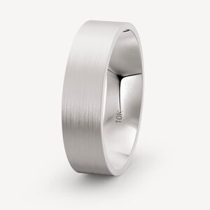 6mm 10K White Gold Brushed Flat Wedding Band, Comfort Fit, Wide Band, Personalized Jewelry, Anniversary Gift, Mens Wedding Band, Plain Band