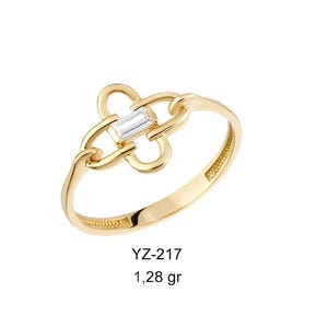 14k Gold Clover Ring, Diamond Clover Ring, Dainty Clover Ring, Minimalist Ring, Stacking Ring, Good Luck Ring, Gift for Her