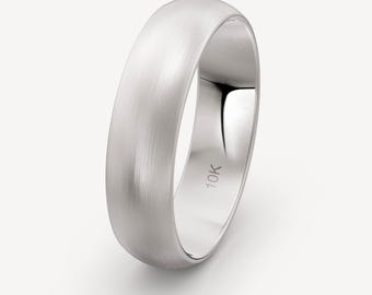 Alliance 6 mm dôme en or blanc massif brossé 10 carats