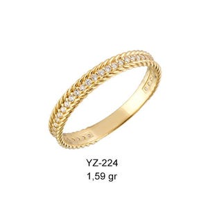 14k Gold Braided Diamond Ring, Rope Band Ring, Textured Diamond Ring, Dainty Ring, Minimalist Ring, Stacking Ring, Gift for Her