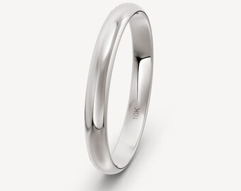 3mm 10K Solid White Gold Dome Wedding Band: Comfort Fit, Free Engraving