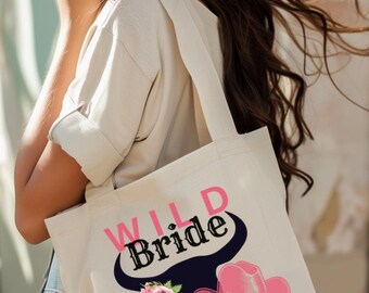 Personalized Western Bride Tote Bag Fun Cowboy Custom Wedding Keepsake Cute Bridal Party Shower Gift Trendy Bachelorette Trip Gift for Bride