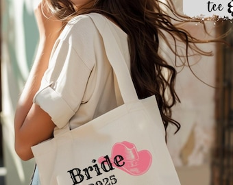 Personalized Western Bride Tote Bag Fun Cowboy Hat Custom Wedding Keepsake Cute Bridal Shower Gift Trendy Bachelorette Trip Gift for Bride