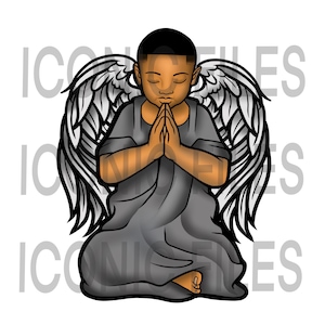 Cute Angel Black Baby Boy Praying God Portrait Afro Hair Wings Fantasy Fairy Holy Boy Toddle Child Pray PNG JPG Vector Designs Cut Files