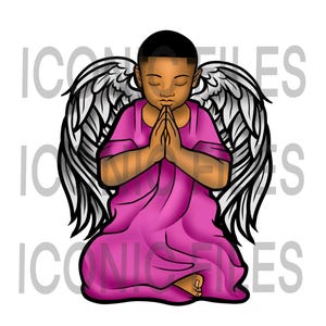 Cute Angel Black Baby Boy Praying God Portrait Afro Hair Wings Fantasy Fairy Holy Boy Toddle Child Pray PNG JPG Vector Designs Cut Files