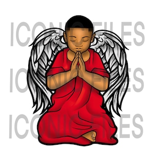 Cute Angel Black Baby Boy Praying God Portrait Afro Hair Wings Fantasy Fairy Holy Boy Toddle Child Pray PNG JPG Vector Designs Cut Files