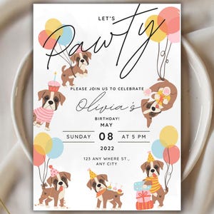 Let's Pawty Digital Invite – Custom Boxer Dog Birthday Party Invitation with Balloons & Presents | Kid's or Dog's Birthday Party Invitation