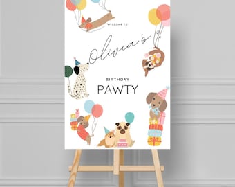 Welkomstbord 'Let's Pawty Dog'-thema – afdrukbaar bord puppyfeestje