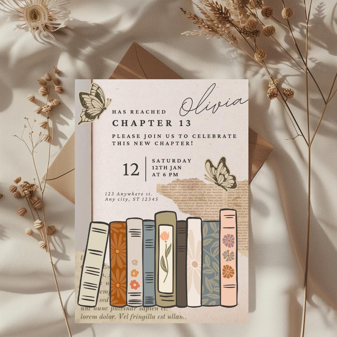 Editable Book Themed Birthday Invitation – Chapter 13 Digital Invite ...