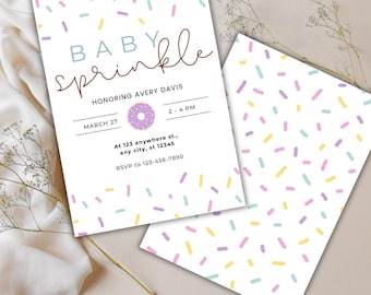 Invitación digital con chispas para bebé / Invitación para baby shower con dona / Invitación editable con chispas y dona / Descarga instantánea