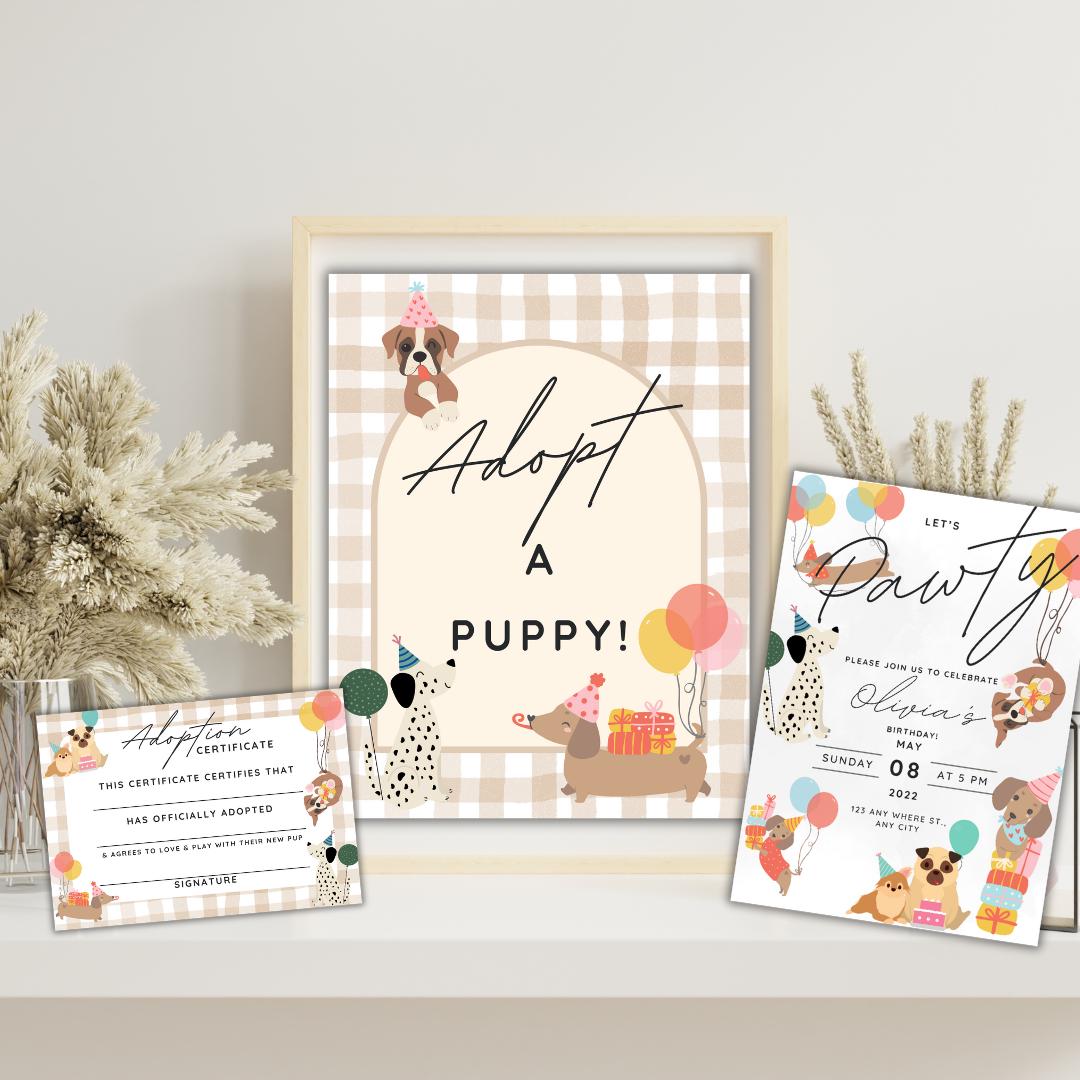 Let's Pawty Birthday Set - Includes Dog Themed Invite, Adopt a Puppy ...