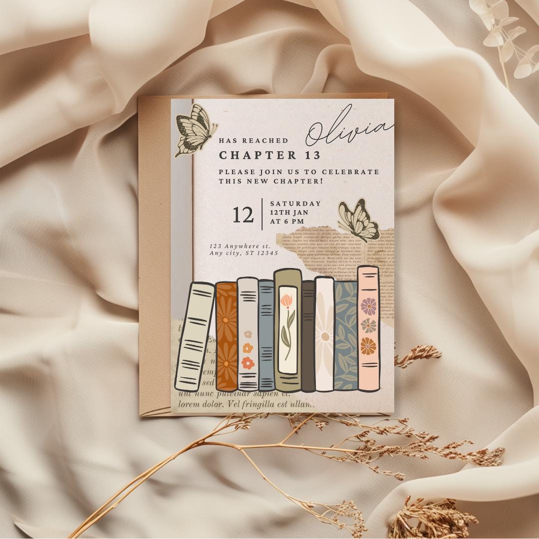 Editable Book Themed Birthday Invitation – Chapter 13 Digital Invite ...