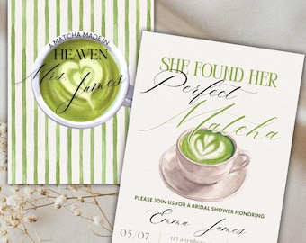 Encontró su matcha perfecto: moderna invitación para despedida de soltera con temática de matcha verde