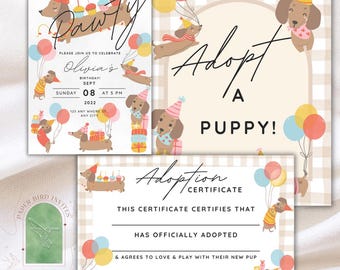 Laat Pawty! Verjaardagsuitnodiging teckel: Wiener, teckel, Doxie Dog-themafeestuitnodiging