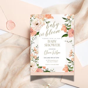 Baby in Bloom Baby Shower Invite, Floral Pink Baby Shower Invite, Spring Baby Shower, Pink Baby in Bloom Invite, Digital Invite