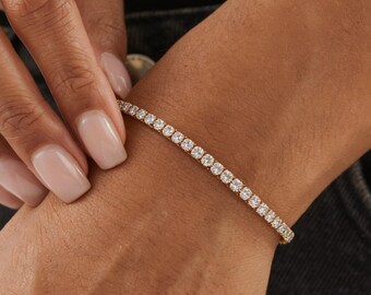 14K Gold Plated Tennis Bracelet, 3mm CZ Dainty Minimalist Jewelry