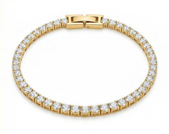 14K Gold Plated Tennis Bracelet, 3mm CZ Dainty Minimalist Jewelry, Tarnish Free