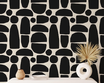 Papier peint autocollant abstrait minimaliste : décoration murale beige noir