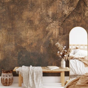 Brown Concrete Wallpaper Peel and Stick,  Dark Concrete Texture Wall Mural, Removable Wallpaper, Copper Concrete Stone Wallpaper